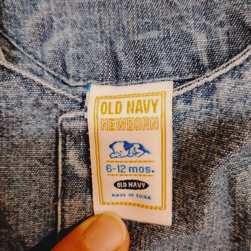 Vtg Baby Toddler 6-12 Months Old Navy Blue Jean Surfer Embroidered Romper 2005